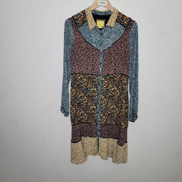 Anthropologie Maeve Teya Dress Size 12 Peasant Floral Patchwork Crepe Boho - Picture 1 of 12